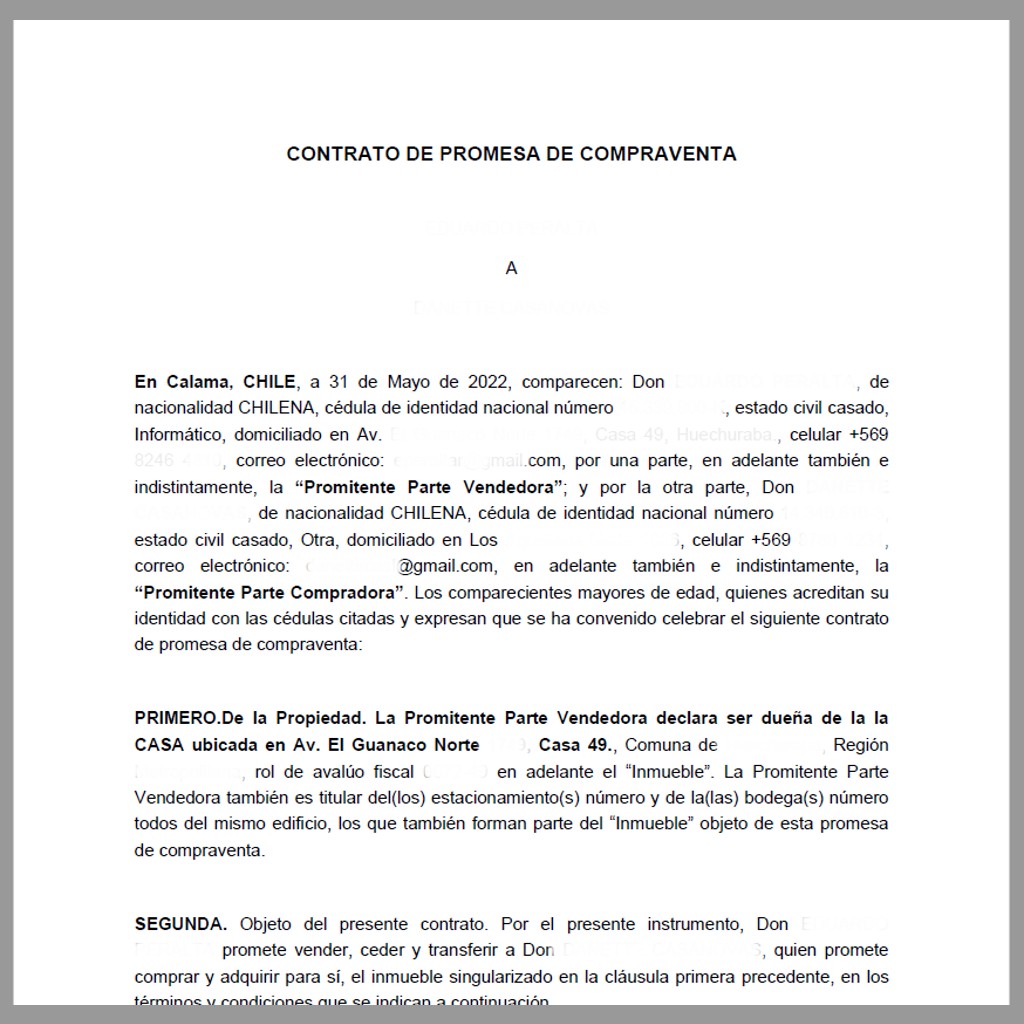 CONTRATO DE PROMESA DE COMPRAVENTA DE DEPARTAMENTO / CASA (EL VENDEDOR NO  TIENE CRÉDITO HIPOTECARIO (INMUEBLE TOTALMENTE PAGADO) Y EL COMPRADOR  COMPRA AL CONTADO (SIN CRÉDITO HIPOTECARIO).) | CorredorPro